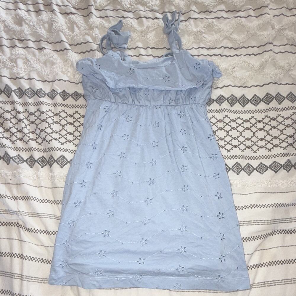 Cat & Jack Girls Light Blue Embroidered Sundress Ruffle Straps Lined M 8